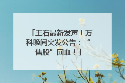 王石最新发声！万科晚间突发公告：“售股”回血！