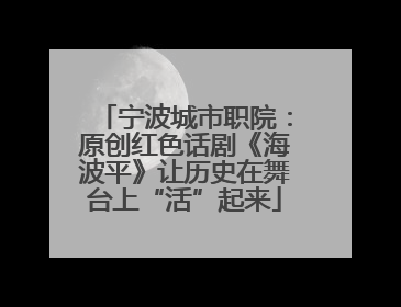 宁波城市职院：原创红色话剧《海波平》让历史在舞台上“活”起来