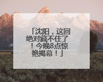 沈阳，这回绝对藏不住了！今晚8点惊艳揭幕！